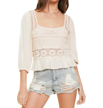 Hem & Thread Boho Find Crochet Peplum Top In Natural In White