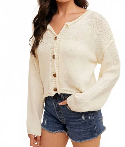 Hem & Thread Boxy Crop Cardigan In Off-white
