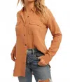 Hem & Thread Brad Effect Button Up Blouse In Pumpkin In Brown