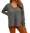 Hem & Thread Breezy Day Waffle Top In Winter Spruce In Gray