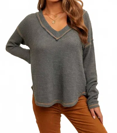 Hem & Thread Breezy Day Waffle Top In Winter Spruce In Gray