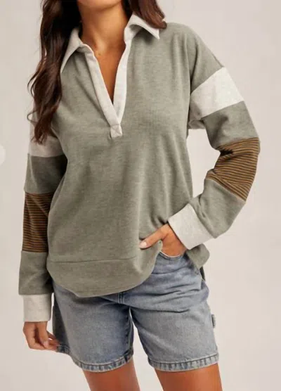 Hem & Thread Brushed Jersey Stripe Mix Color Block Pullover In Sea Green In Gray