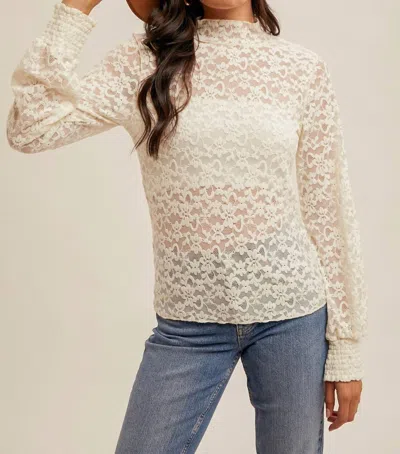 Hem & Thread Brushed Lace Mock Neck Top In Ivory