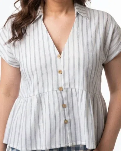 Hem & Thread Button Front Striped Top In White/navy