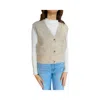 Hem & Thread Button Front Sweater Vest In Beige In Beige