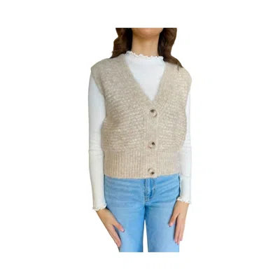 Hem & Thread Button Front Sweater Vest In Beige In Neutral