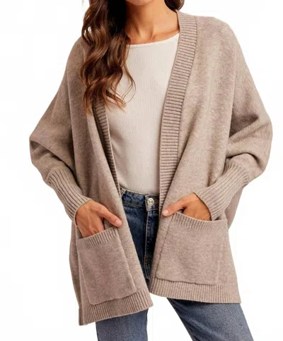 Hem & Thread Callie Dolman Sleeve Hoodie Cardigan In Taupe In Brown
