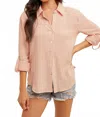 Hem & Thread Callie Oversized Stripe Button Down Shirt In Peach In Pink