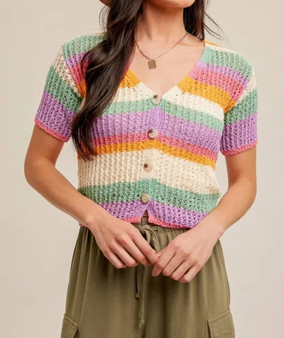 Hem & Thread Camille Cardigan In Rainbow In Blue