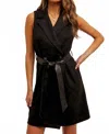 Hem & Thread Caught Your Eye Suede Belted Vest Dress In Black In Black
