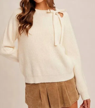 Hem & Thread Chamille Cutout Tie Detail Neck Sweater In Ivory In Neutral