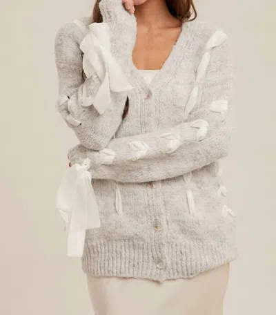 Hem & Thread Chiffon Contrast Button Down Cardigan In Heather Grey In Gray