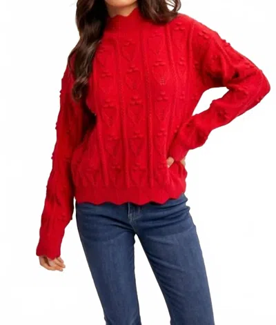 Hem & Thread Cody Scalloped High Neck Sweater In Red