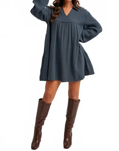 Hem & Thread Collared Babydoll Dress In Forrest Bloom In Blue