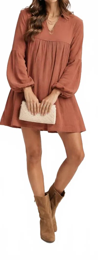 Hem & Thread Collared Babydoll Dress In Terracotta In Brown