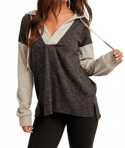 Hem & Thread Color Block Hooded Sweatshirt In Black Grey In Gray