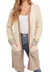 Hem & Thread Color Block Soft Light Open Midi Cardigan In Neutral