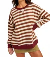 Hem & Thread Color Contrast Stripe Oversized Top In Tabacco Brown Stripes In Multi
