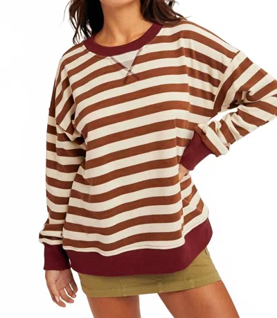 Hem & Thread Color Contrast Stripe Oversized Top In Tabacco Brown Stripes In Multi