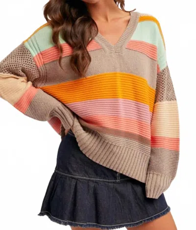 Hem & Thread Colorblock Relaxed Crewneck Sweater In Beige In Multi