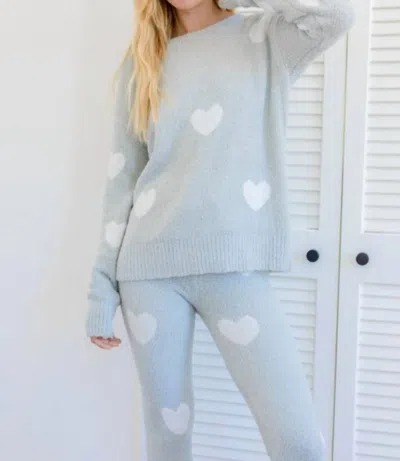 Hem & Thread Comfy Heart Loungewear Set In Sage, White In Gray