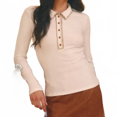 Hem & Thread Contrast Stitch Rib Top In Off White In Neutral