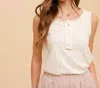 Hem & Thread Cotton Slub Henley Tank Top In Cream In White