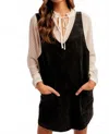Hem & Thread Courduroy Pinafore Overall Dress In Black In Black