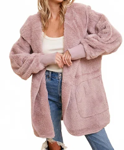Hem & Thread Cozy Fleece Open Front Cardigan In Dusty Lilac In Pink