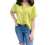 Hem & Thread Crinkly Gauze Button-down Blouse In Kiwi In Multi