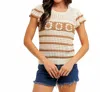 Hem & Thread Crochet Ruffle Sweater In Cream/tan In Neutral