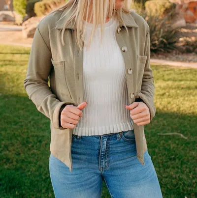 Hem & Thread Crop Shacket In Sage