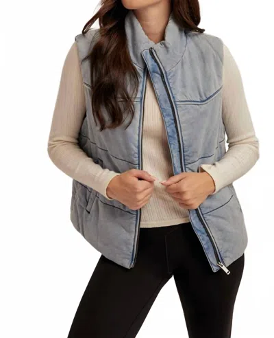 Hem & Thread Denim Puffer Vest In Blue In Multi