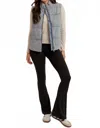 Hem & Thread Denim Puffer Zip Up Vest In Blue In Gray