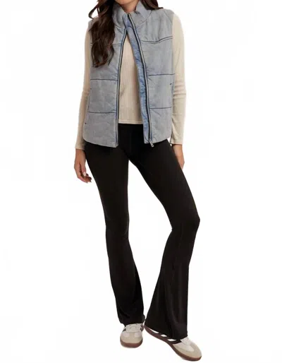 Hem & Thread Denim Puffer Zip Up Vest In Blue In Gray