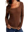 Hem & Thread Double Layer Scoop Neck Mesh Top In Brown/mocha In Brown