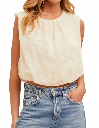 Hem & Thread Embroidered Bubble Hem Sleeveless Top In Cream In White