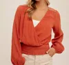 Hem & Thread Embroidered Top In Rust In Red