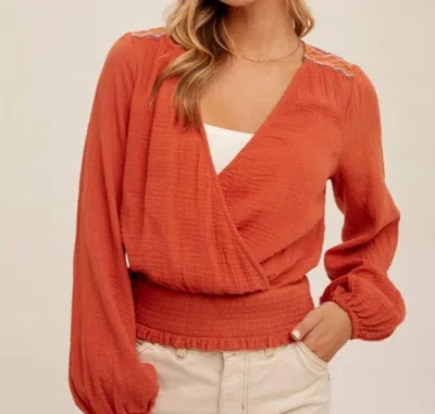 Hem & Thread Embroidered Top In Rust In Orange