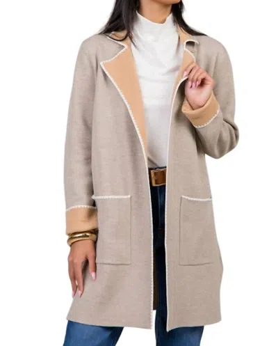 Hem & Thread Embroidery Trim Cardigan In Taupe