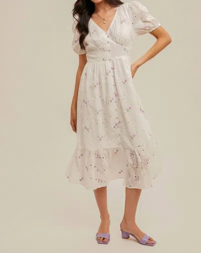 Hem & Thread Eyelet Midi Dress In White