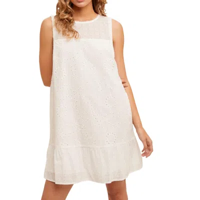 Hem & Thread Eyelet Mini Dress In White
