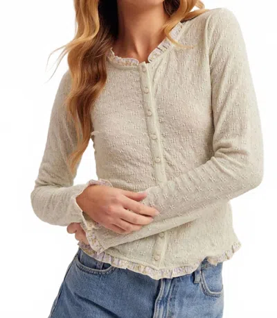 Hem & Thread Flora Textured Long Sleeve Top In Sage-cream In Neutral