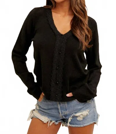Hem & Thread For Keeps Lace Trim Sweater In Black