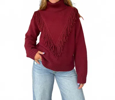 Hem & Thread Fringe Sweater In Burgundy In White