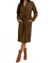 Hem & Thread Front Pocket Draw String Waist Dress In Olive In Brown