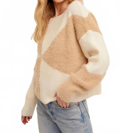 Hem & Thread Fuzzy Color Block Sweater In Tan Ivory In Multi
