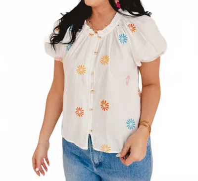 Hem & Thread Happy Day Embroidered Blouse In White