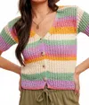 Hem & Thread Happy Day Short Sleeve Knit Cardigan In Rainbow In Multi