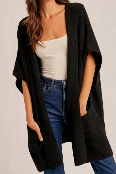 Hem & Thread Hooded Sweater Poncho In Black